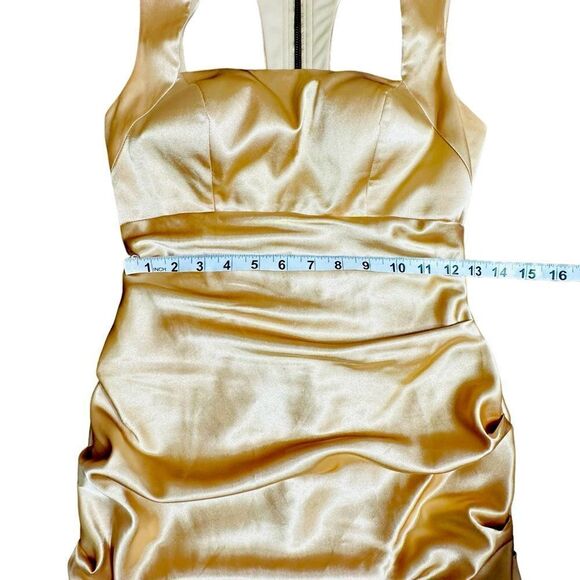 Adrianna Papell Gold Sleeveless Satin Bodycon Mini Dress size XS - Picture 6 of 16